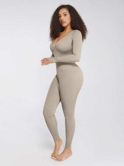 Wholesale Seamless Deep V Tummy Control Waist Cinching Catsuit