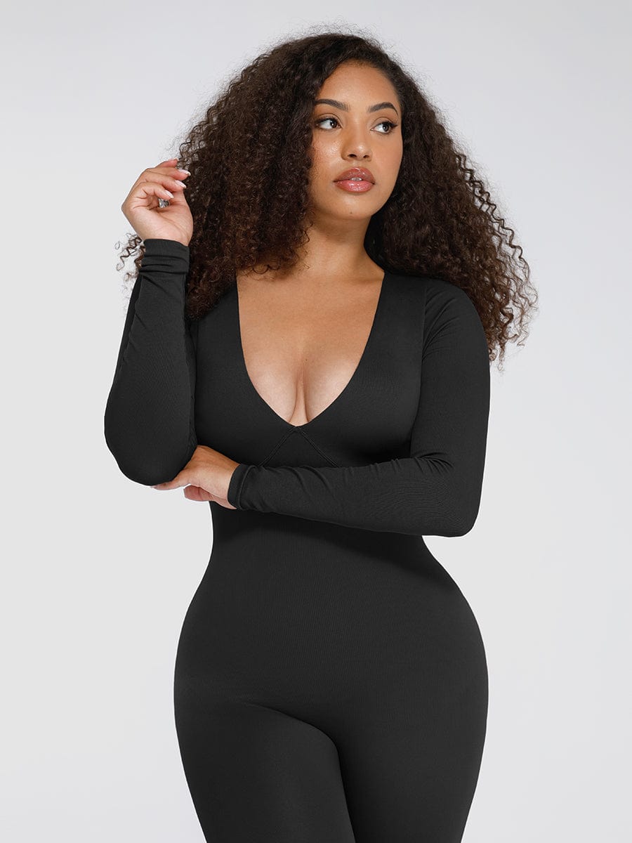 Wholesale Seamless Deep V Tummy Control Waist Cinching Catsuit