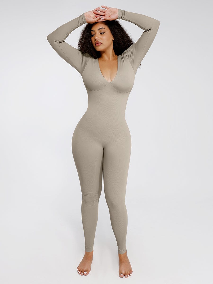 Wholesale Seamless Deep V Tummy Control Waist Cinching Catsuit