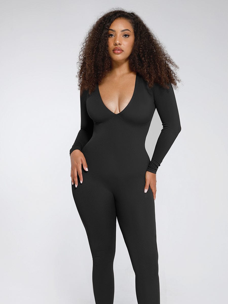 Wholesale Seamless Deep V Tummy Control Waist Cinching Catsuit