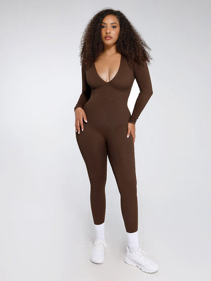 Seamless Deep V Tummy Control Waist Cinching Catsuit