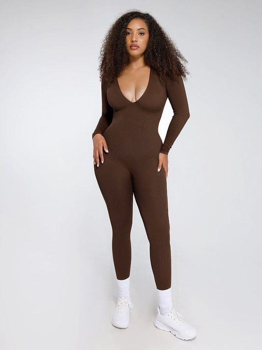 Seamless Deep V Tummy Control Waist Cinching Catsuit