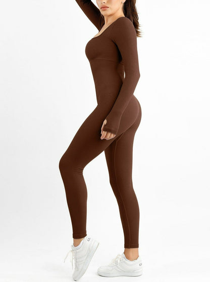 Wholesale Seamless Thumb Hole Square Neck Long Sleeve Jumpsuit